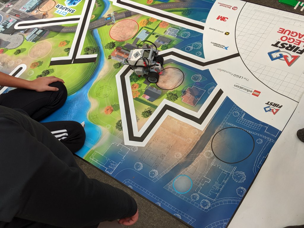 the gameboard with a robot on track